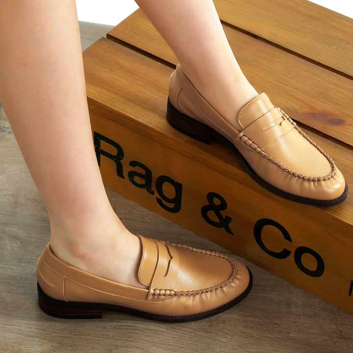 genuine leather loafers#color_beige