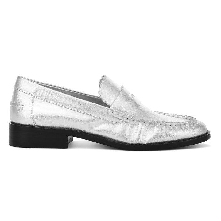 genuine leather loafers#color_silver