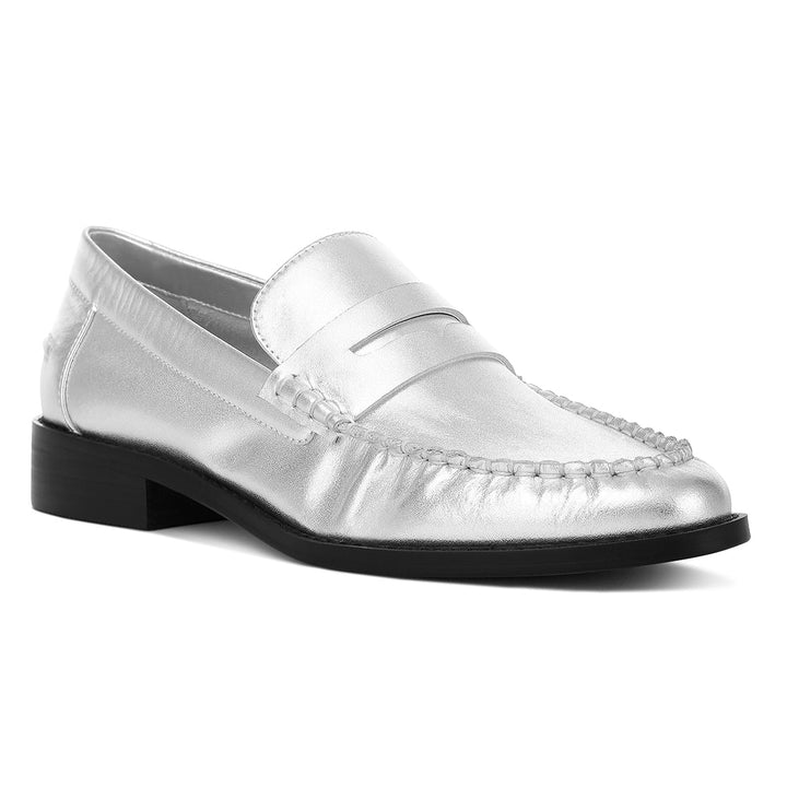 genuine leather loafers#color_silver