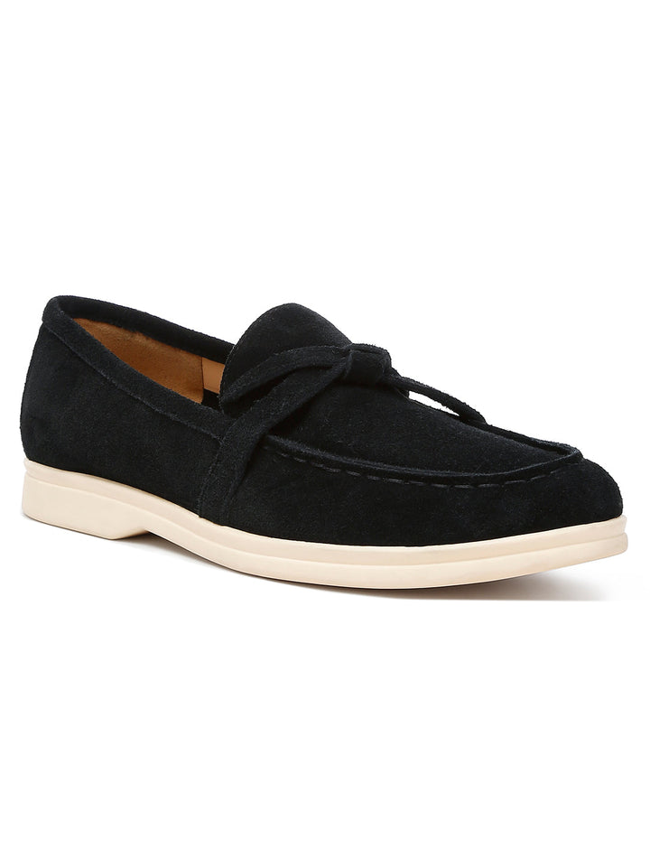 suede knot detailed loafers#color_black