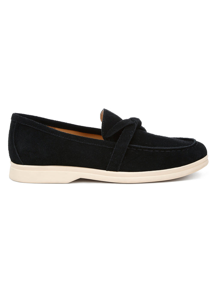 suede knot detailed loafers#color_black