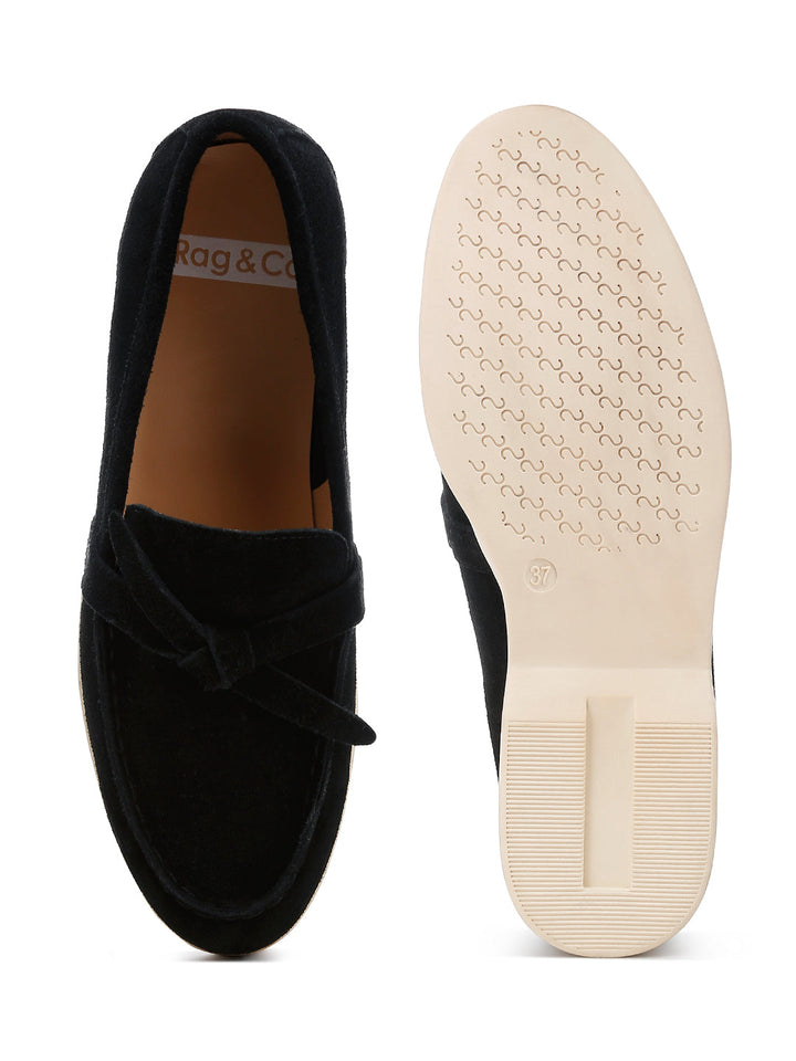 suede knot detailed loafers#color_black