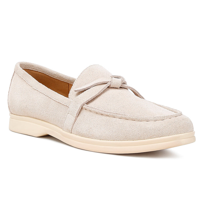 suede knot detailed loafers#color_beige