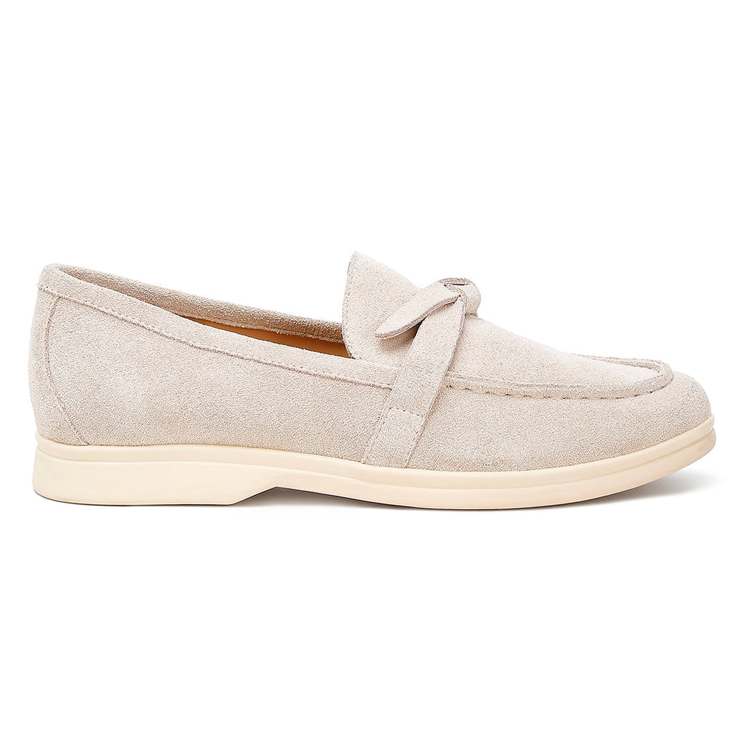 suede knot detailed loafers#color_beige