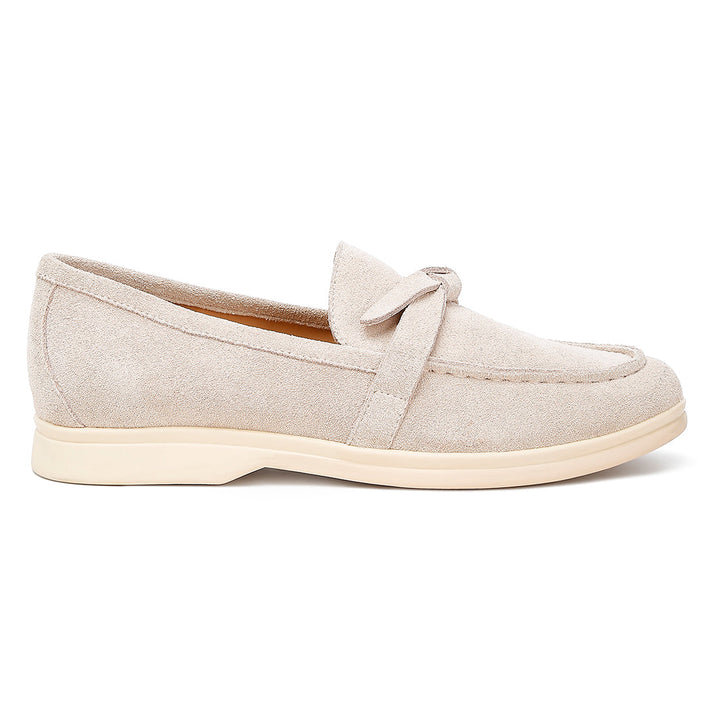 suede knot detailed loafers#color_beige