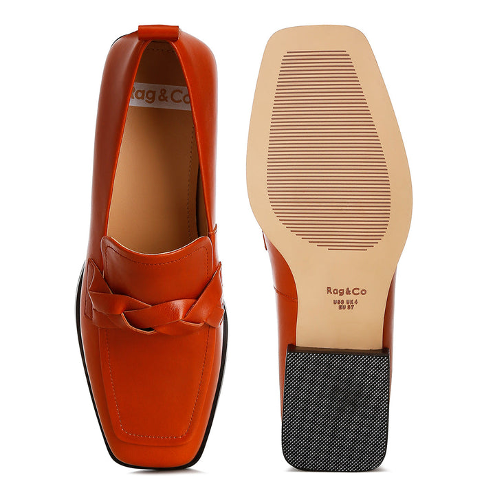 genuine leather braided loafers#color_cognac