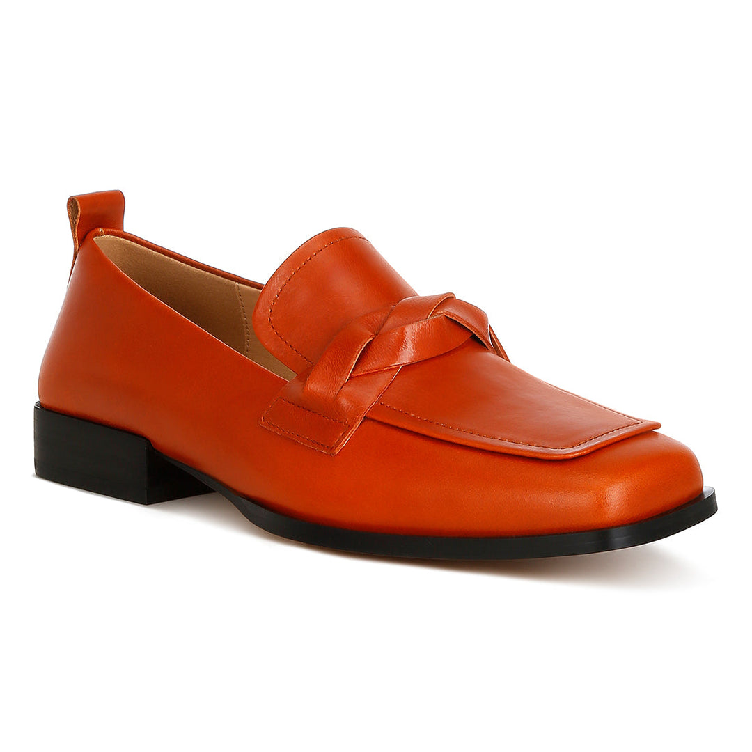 genuine leather braided loafers#color_cognac