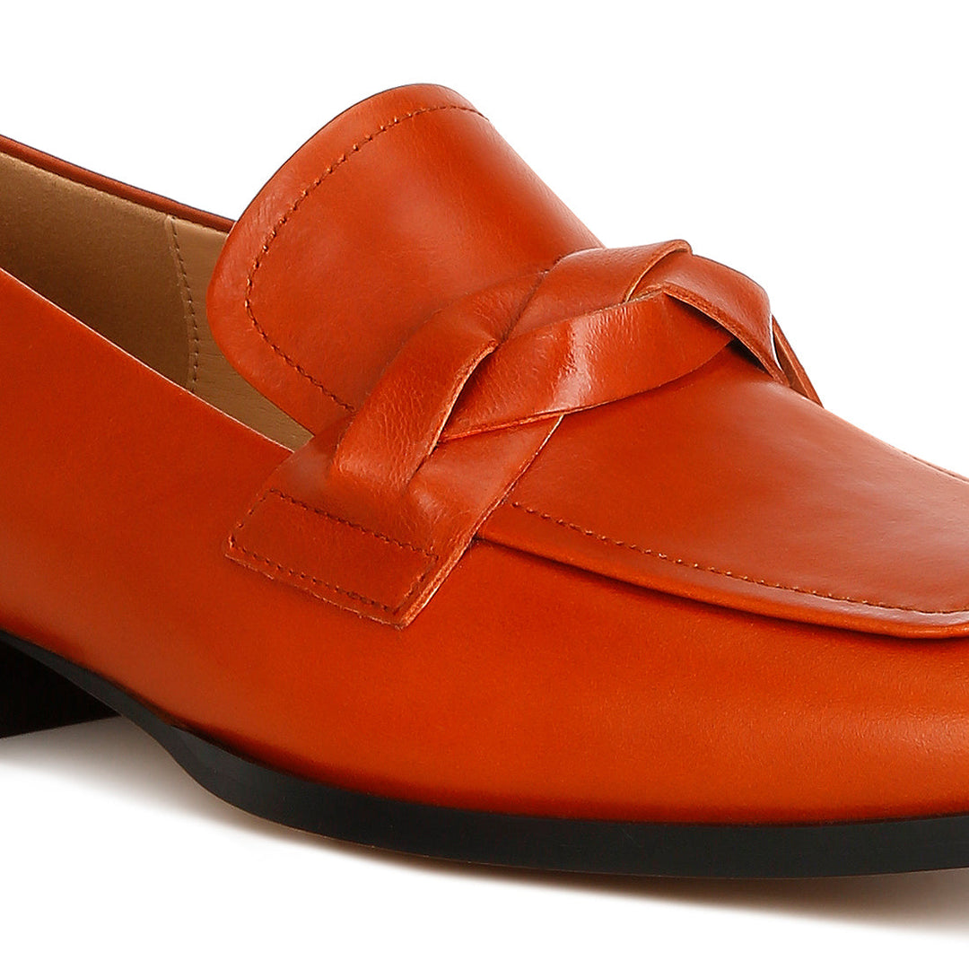 genuine leather braided loafers#color_cognac