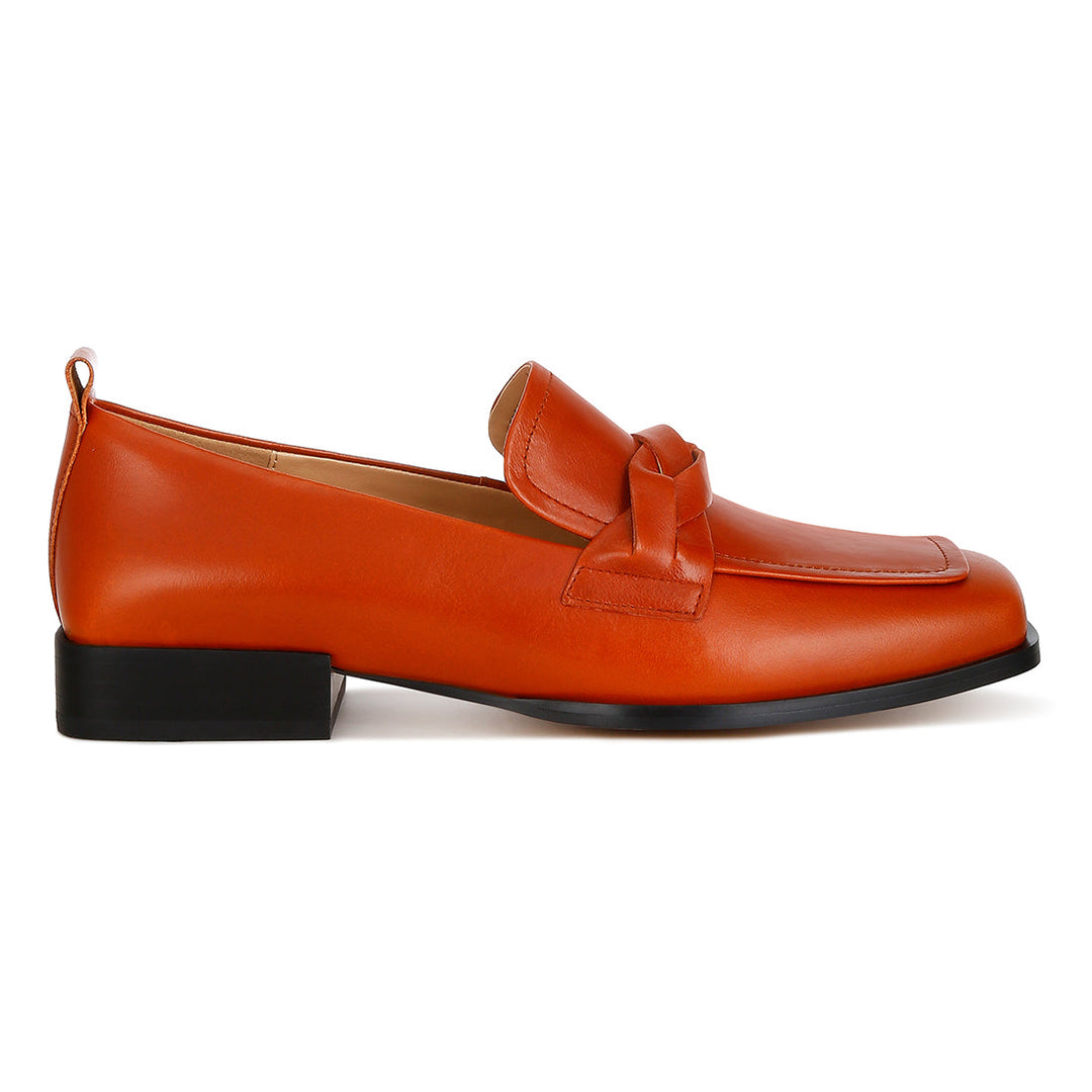 genuine leather braided loafers#color_cognac