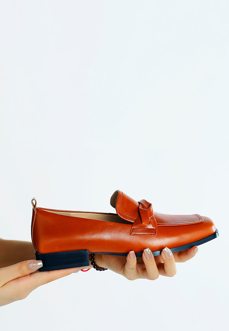 women genuine leather braided loafers#color_cognac