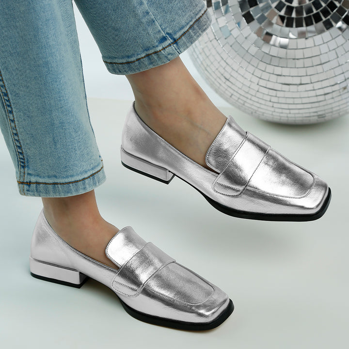 metallic penny loafers#color_silver