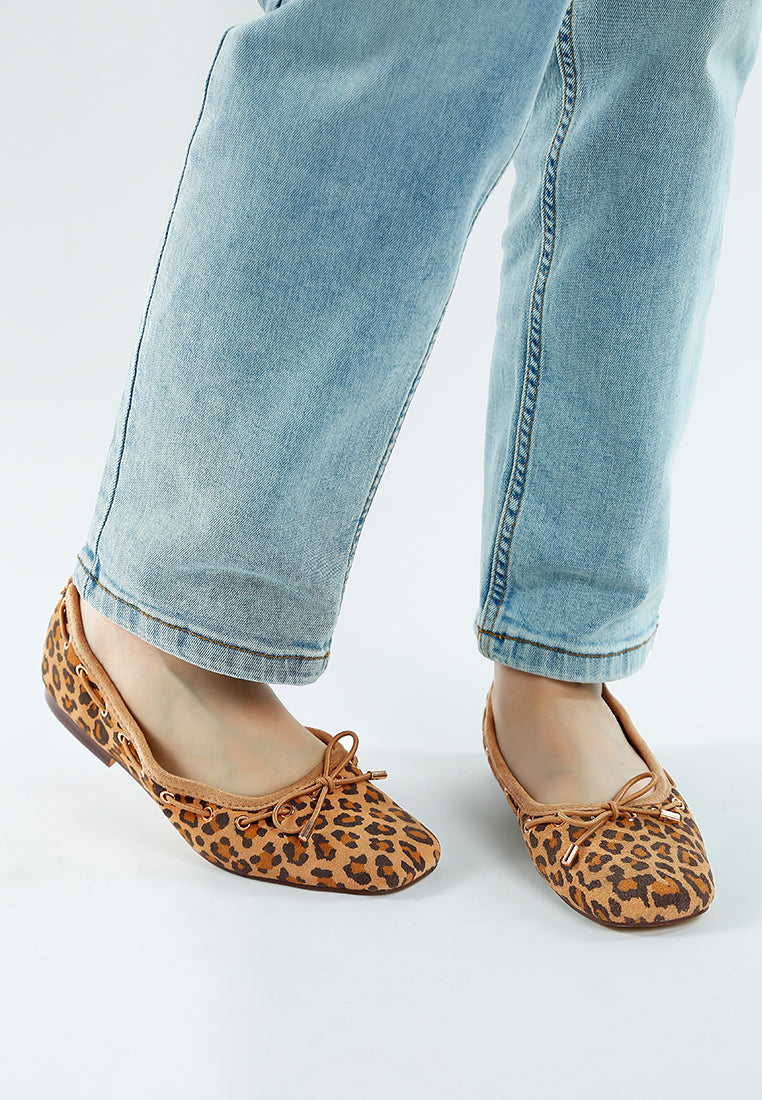 women drawstring bow ballerinas#color_leopard