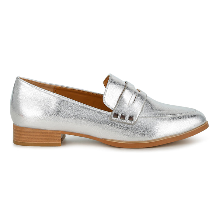 penny strap metallic loafers#color_silver