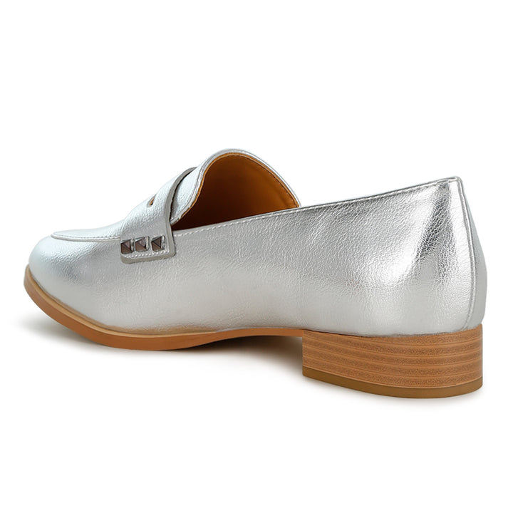 penny strap metallic loafers#color_silver