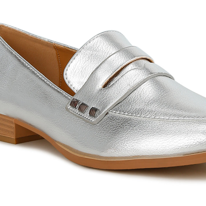 penny strap metallic loafers#color_silver