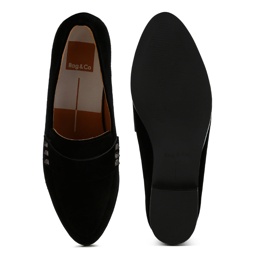 studded suede loafers#color_black