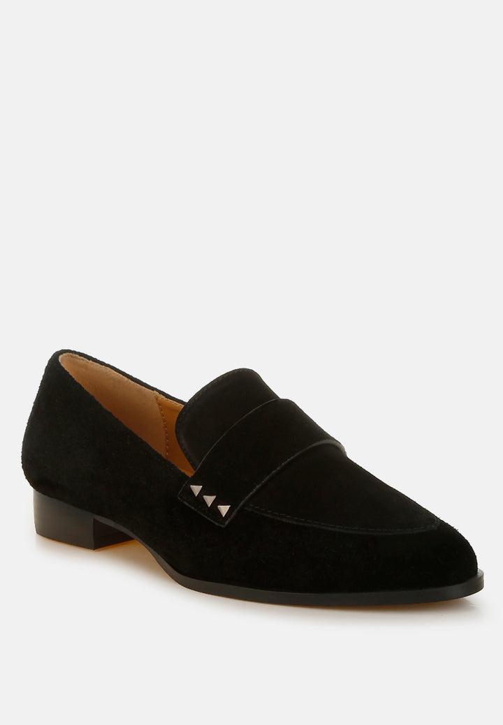 women studded suede loafers#color_black
