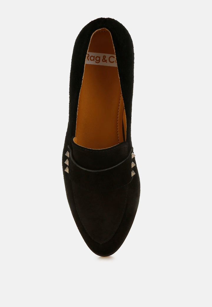 women studded suede loafers#color_black