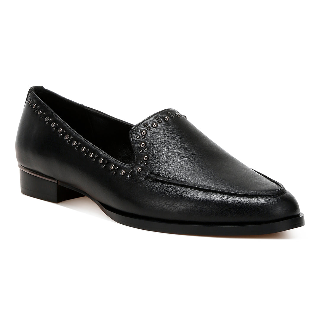 delicate stud detail leather loafers
#color_black