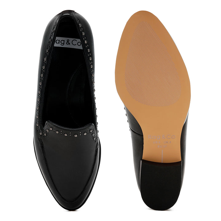 delicate stud detail leather loafers
#color_black