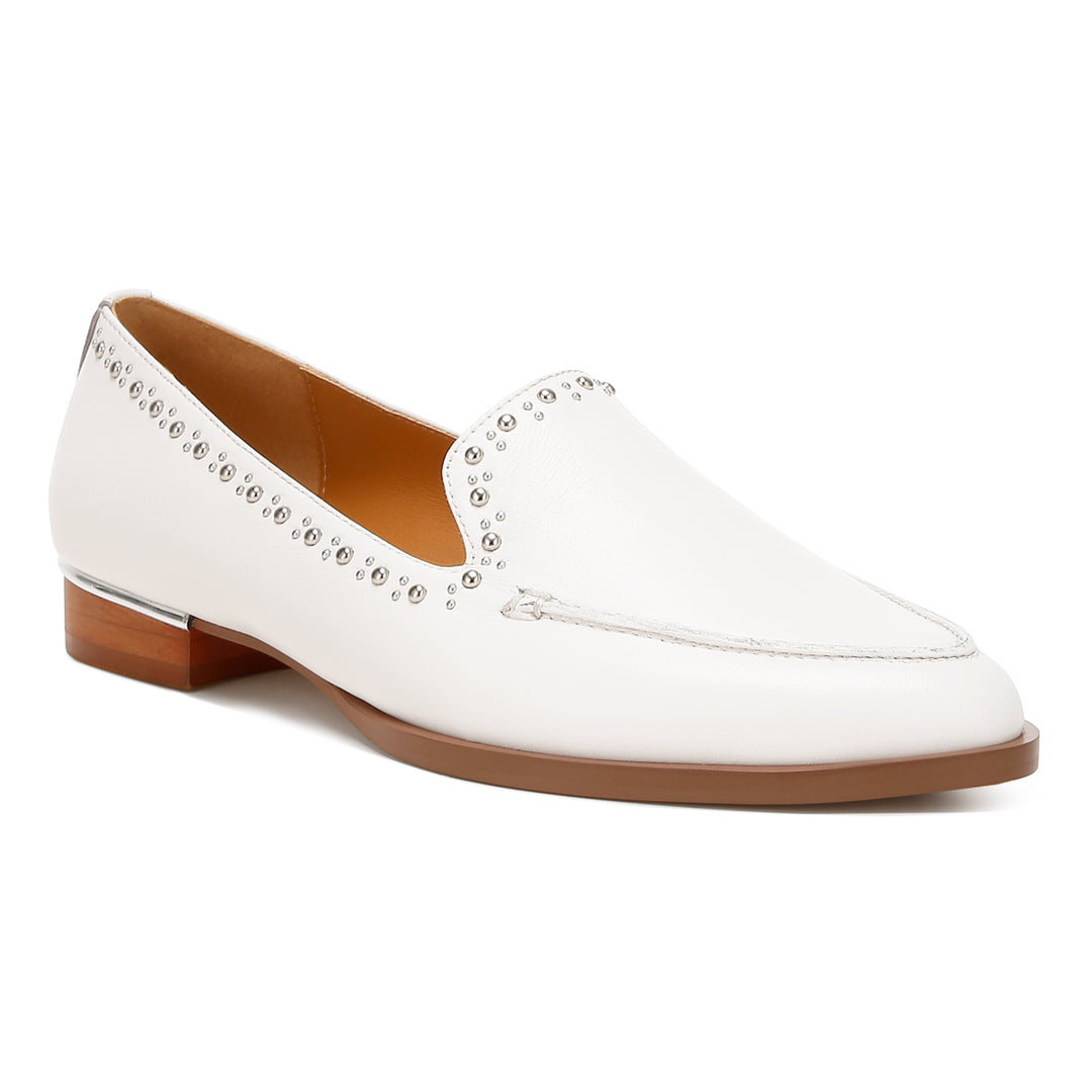 delicate stud detail leather loafers
#color_off-white