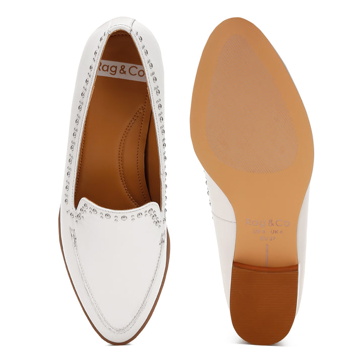 delicate stud detail leather loafers
#color_off-white