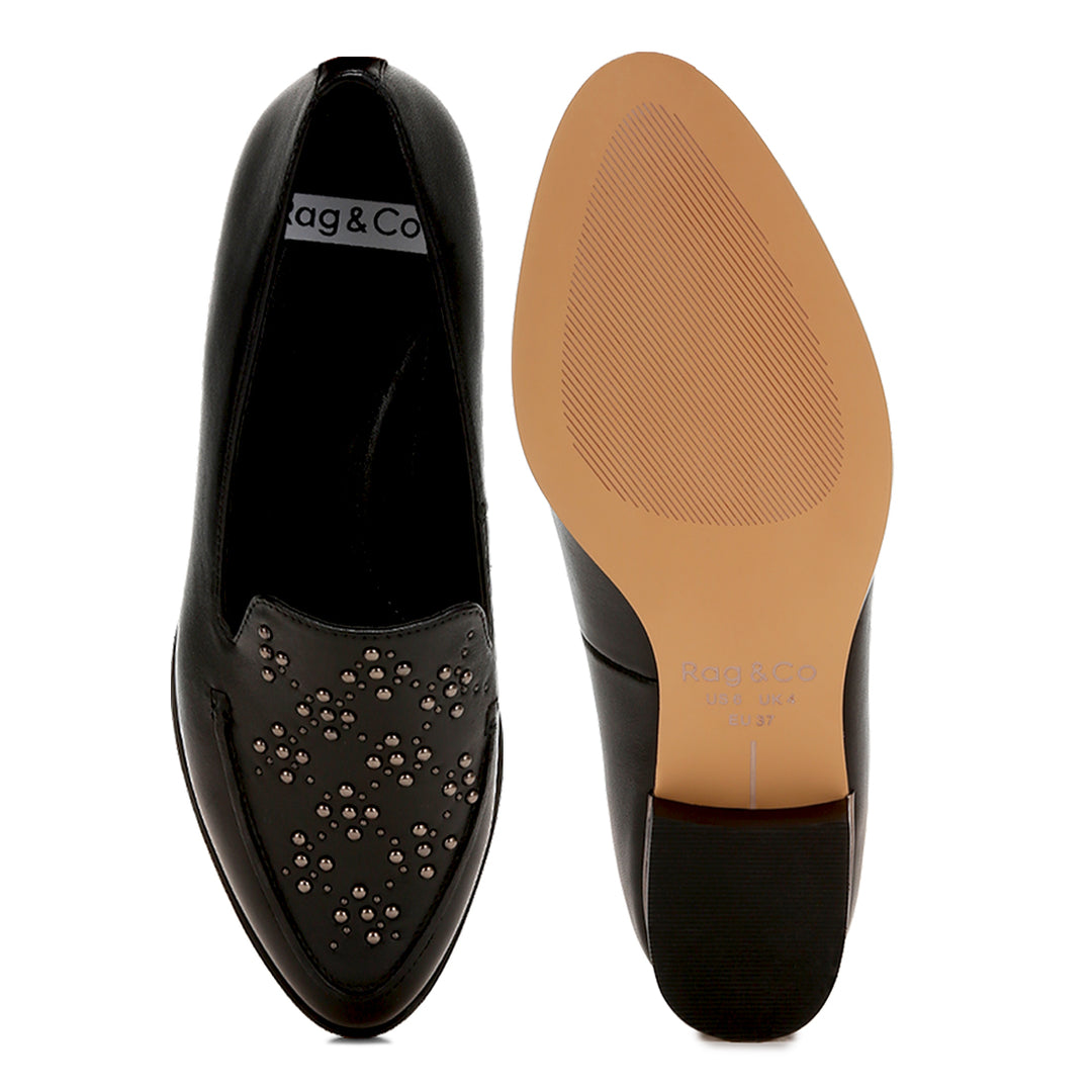 studded genuine leather loafers
#color_black