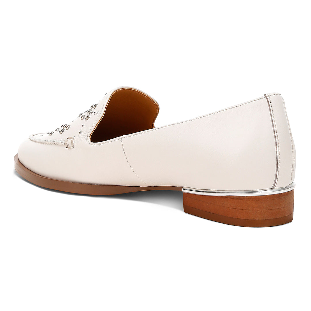 studded genuine leather loafers
#color_white