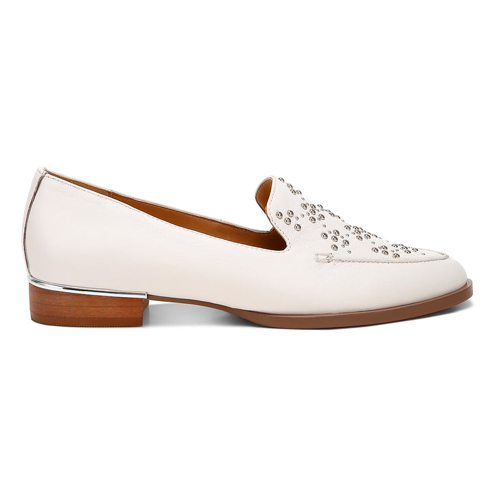 studded genuine leather loafers
#color_white