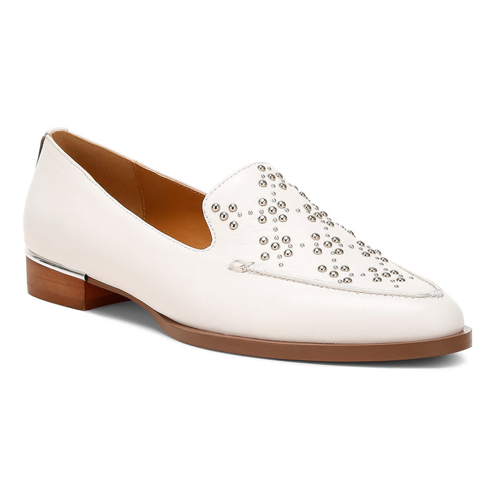 studded genuine leather loafers
#color_white