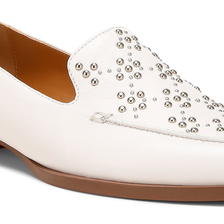 studded genuine leather loafers
#color_white