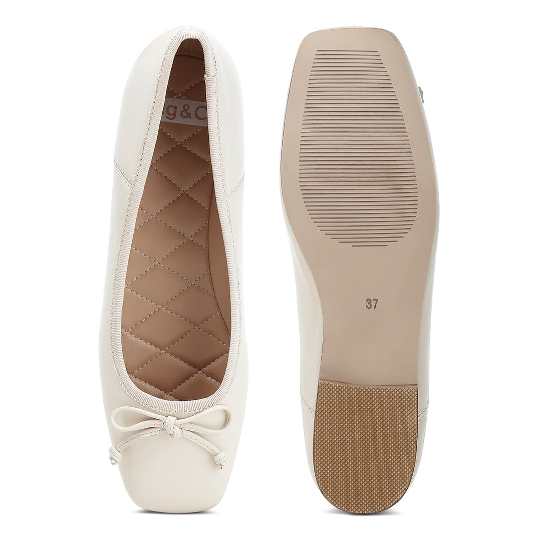 square-toe bow ballerinas#color_beige