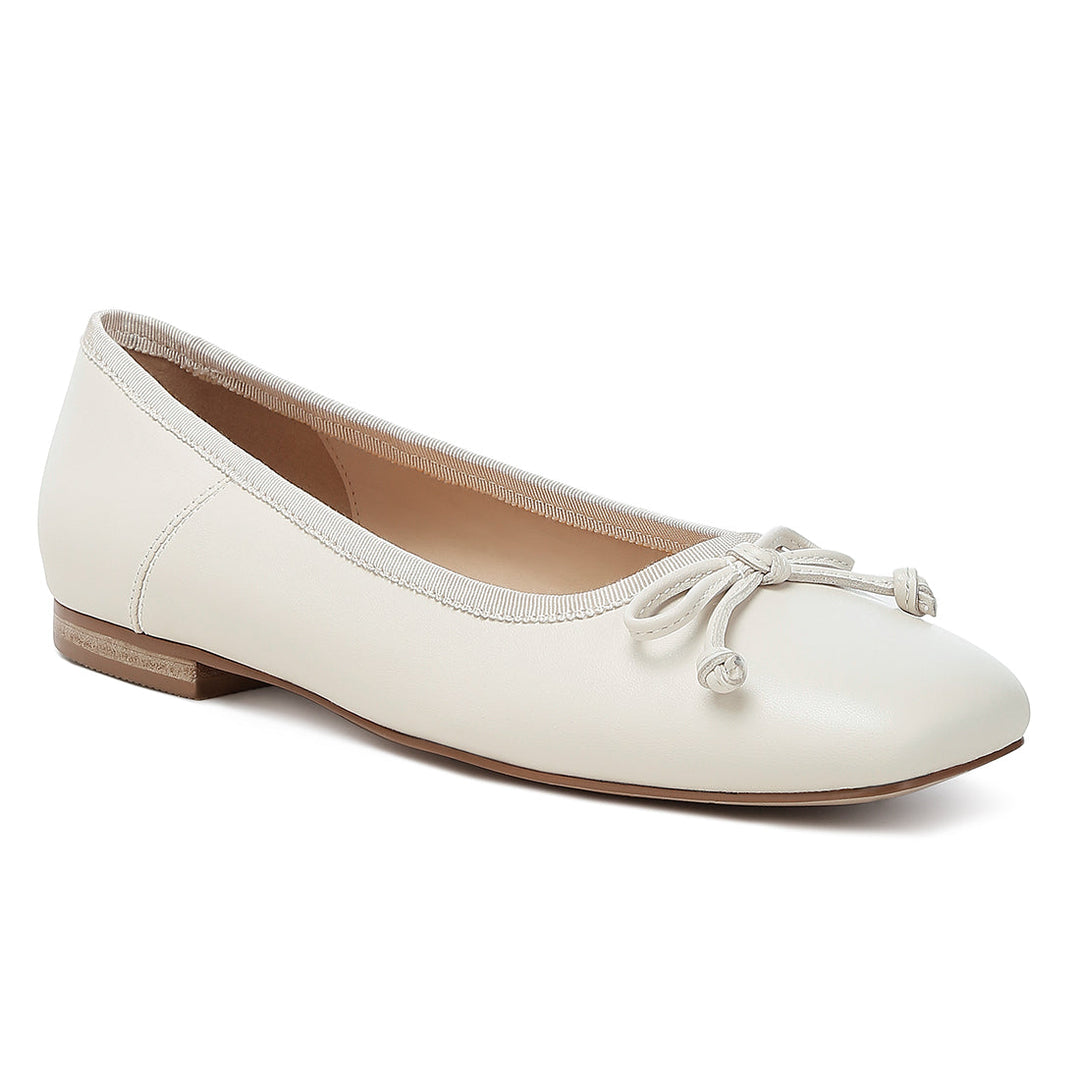 square-toe bow ballerinas#color_beige