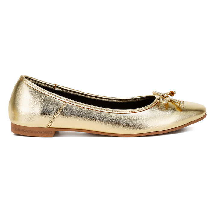 bow detail metallic ballerinas#color_gold