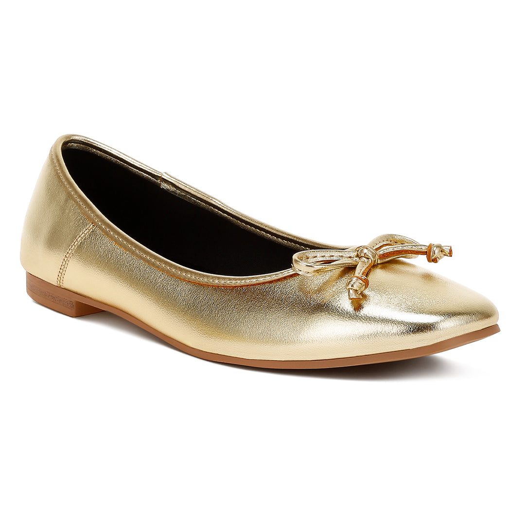 bow detail metallic ballerinas#color_gold