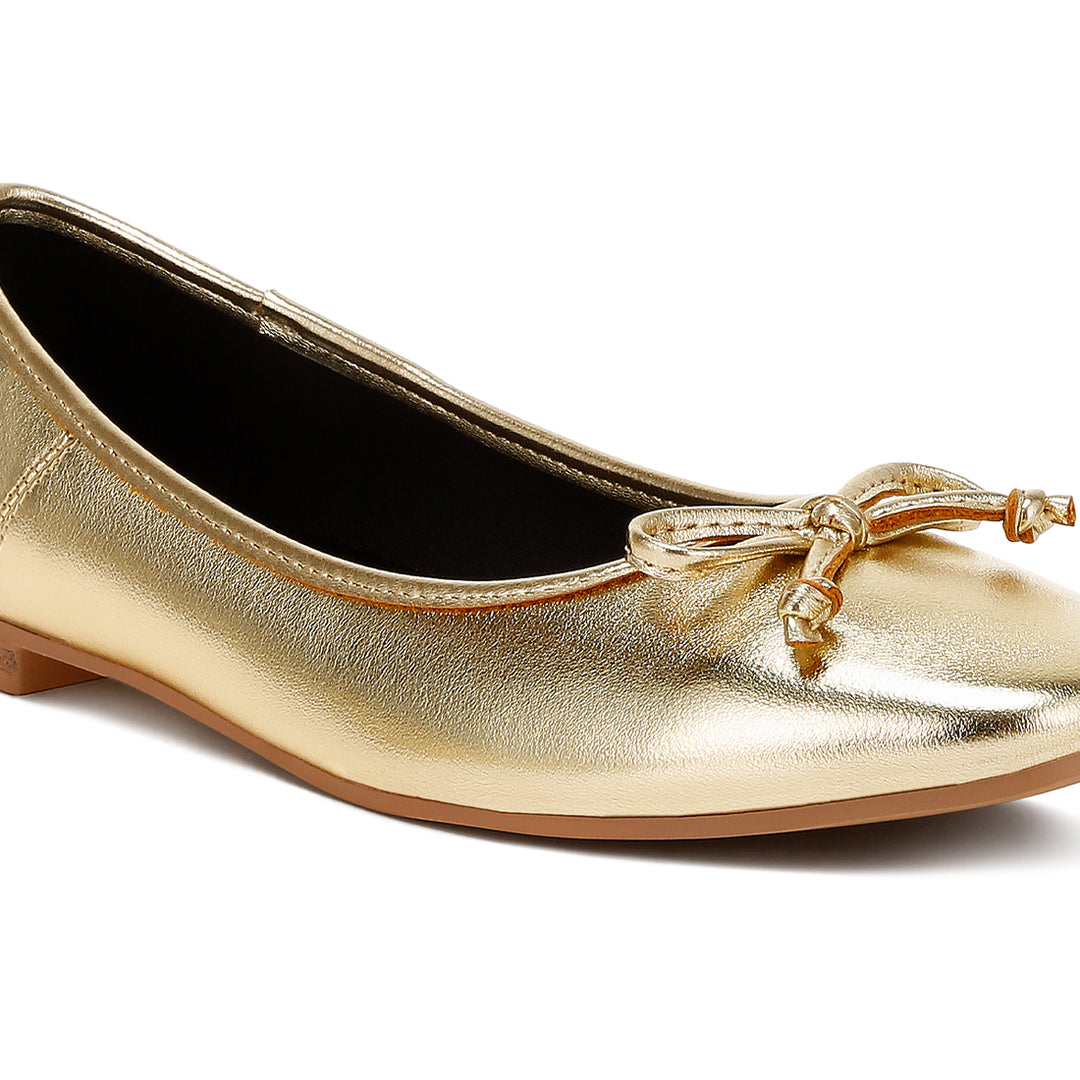 bow detail metallic ballerinas#color_gold