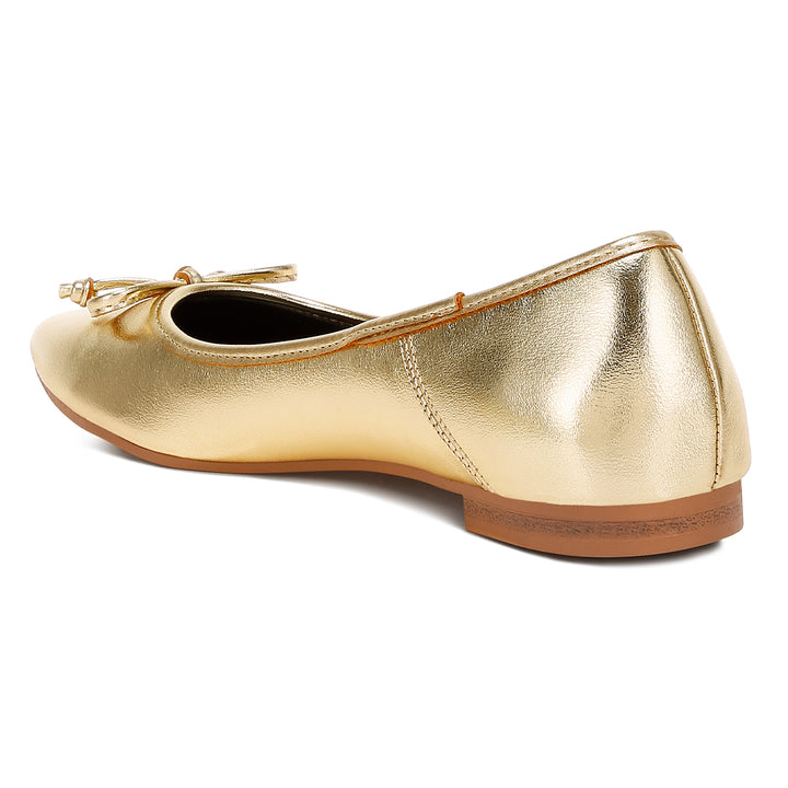 bow detail metallic ballerinas#color_gold