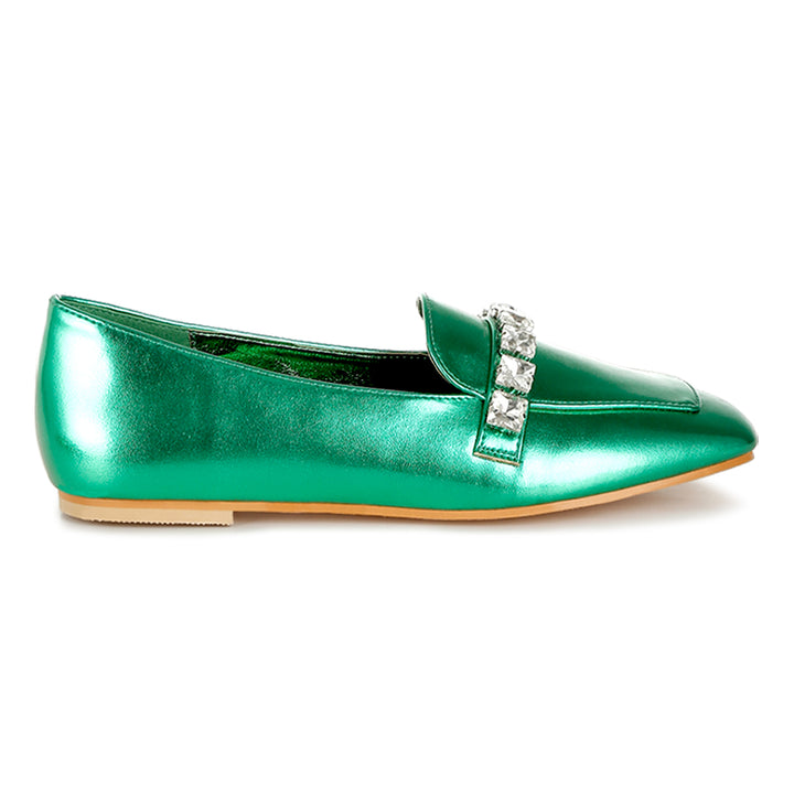 diamante strap metallic loafers
#color_green