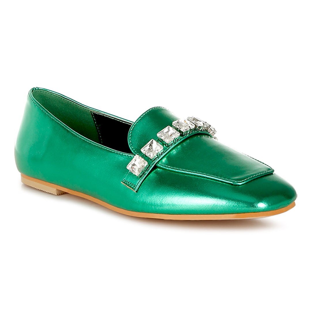 diamante strap metallic loafers
#color_green