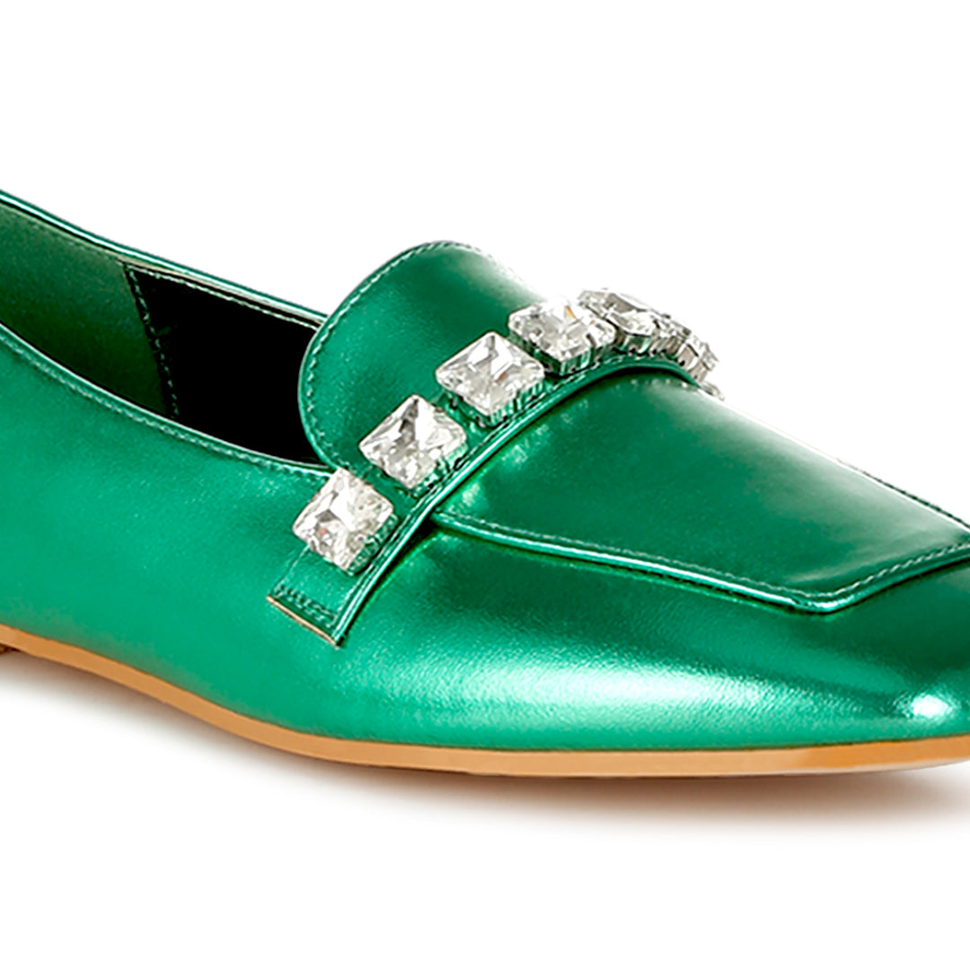 diamante strap metallic loafers
#color_green