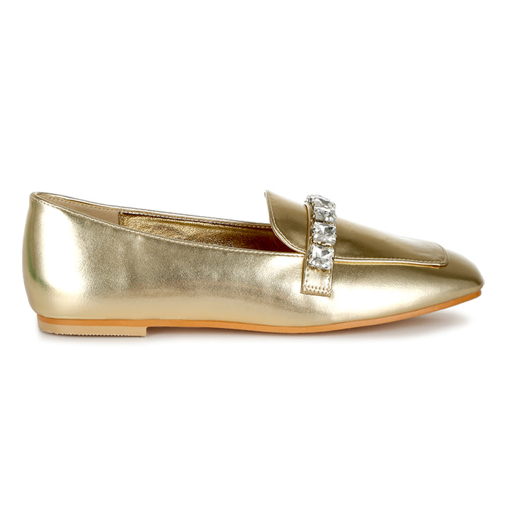 diamante strap metallic loafers
#color_gold