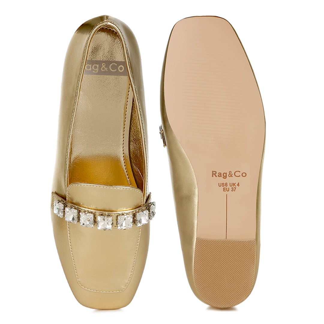 diamante strap metallic loafers
#color_gold