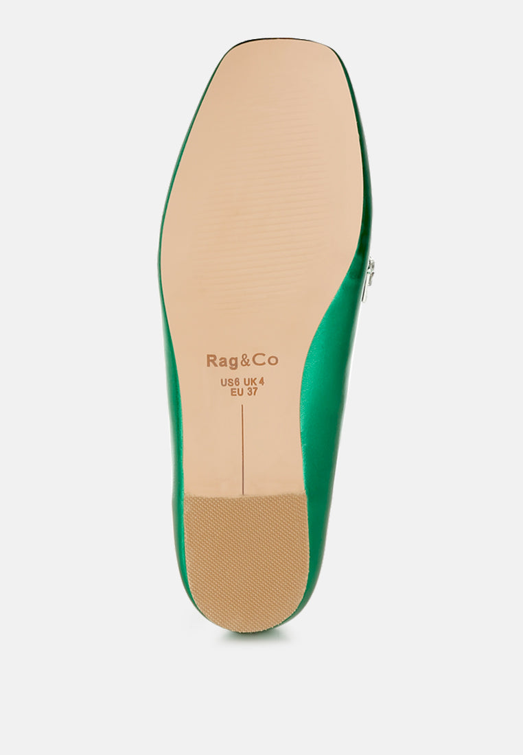 women diamante strap metallic loafers#color_green