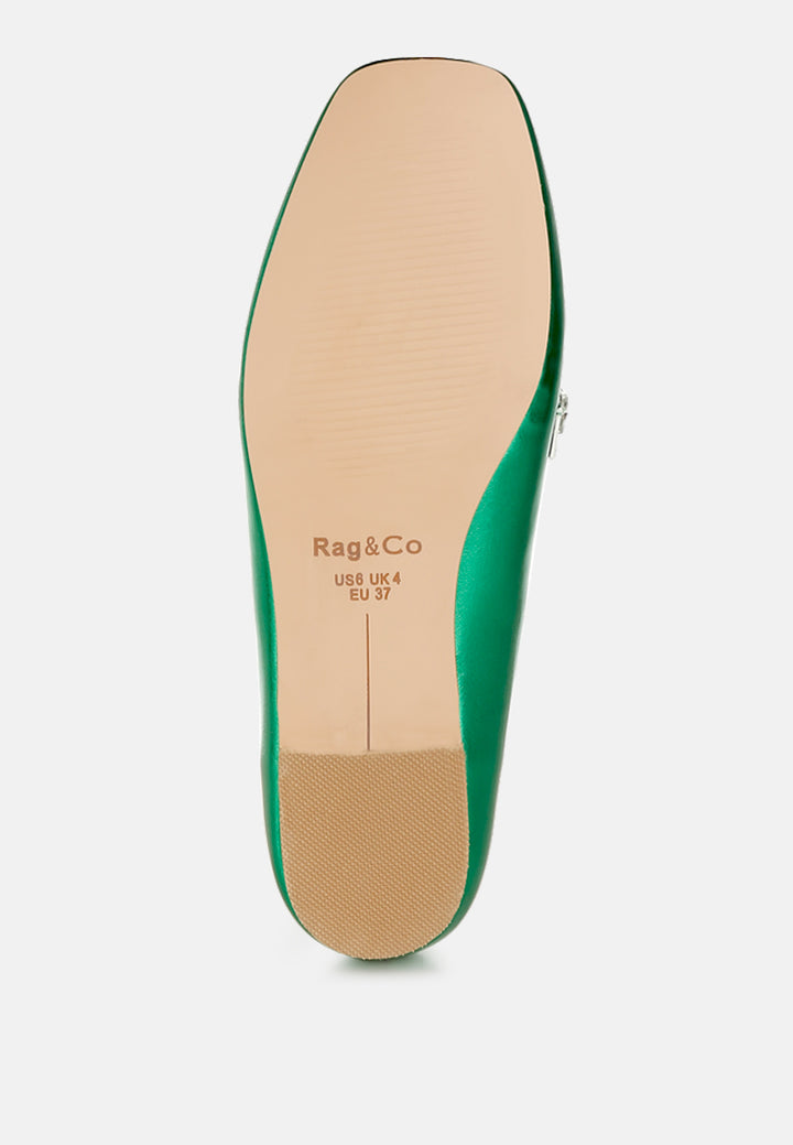 women diamante strap metallic loafers#color_green