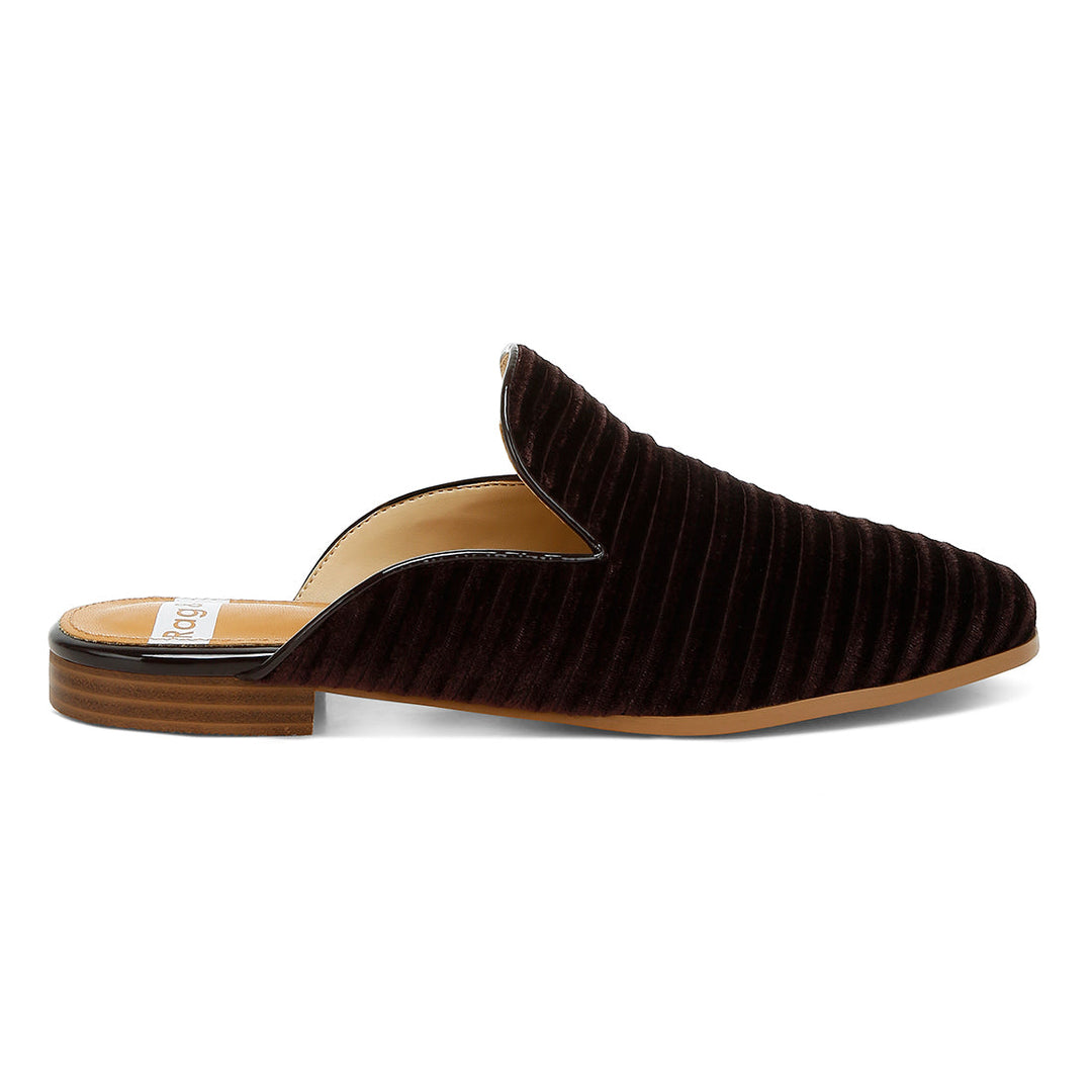 velvet textured slip on mules#color_brown