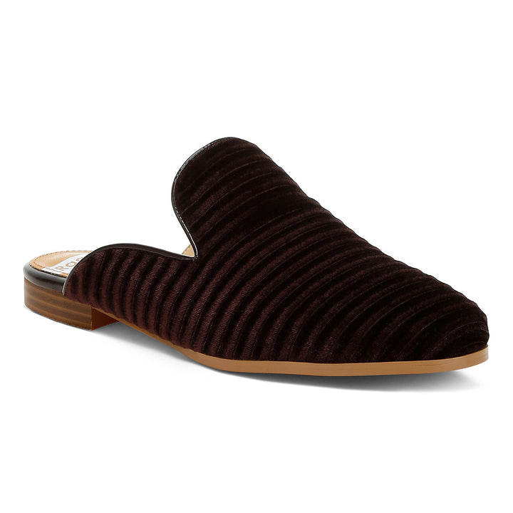 velvet textured slip on mules#color_brown
