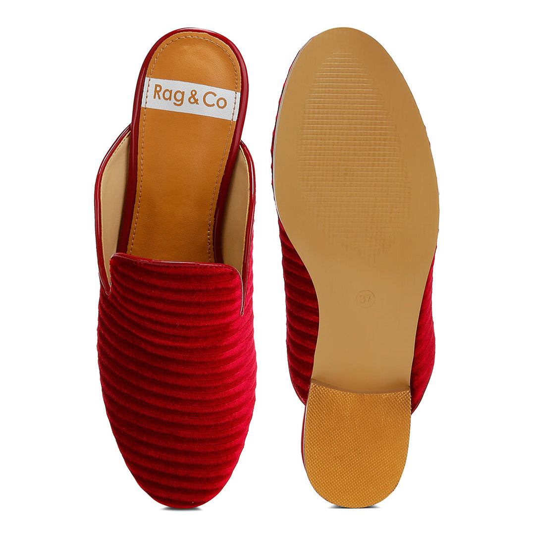 velvet textured slip on mules#color_red