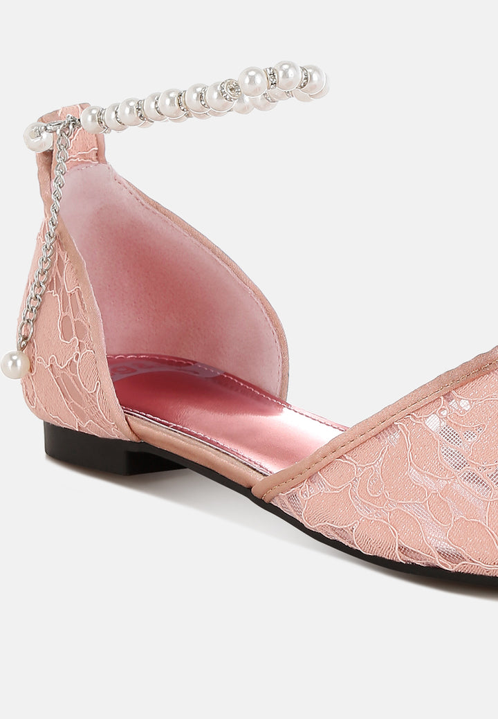 women pearl & rhinestone strap flat sandals#color_blush