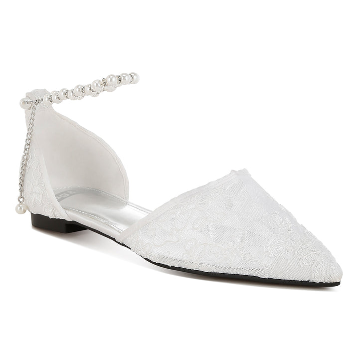 pearl & rhinestone strap flat sandals#color_white