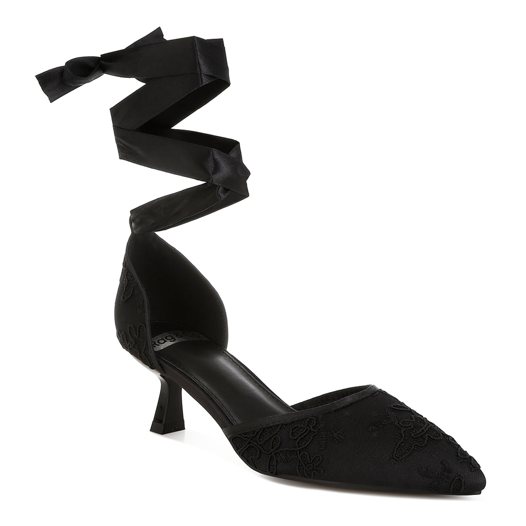 lace kitten heel sandals#color_black